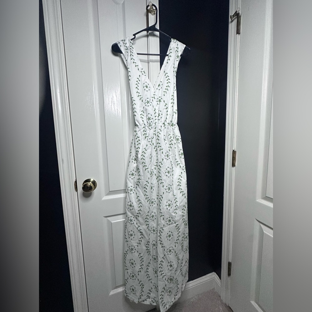 a new day White Maxi Dress with Green Leaf Print